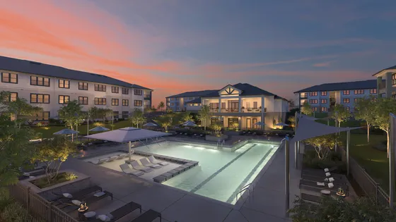 Exterior View of Pool, Apartments and Grounds