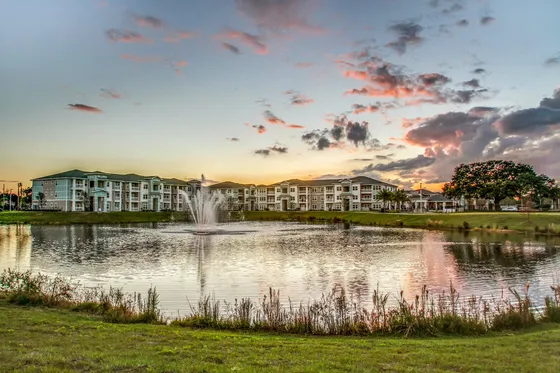Small pond with fountain at property
