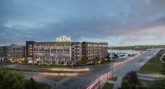 The Frank building in the evening