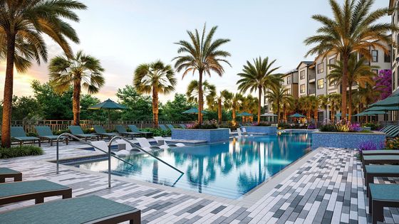 Rendering of pool courtyard
