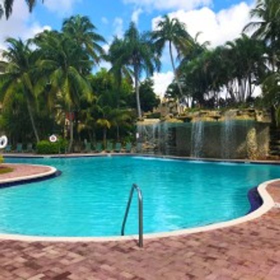 Fontainebleau Milton Apartments, exterior, sparkling blue swimming pool, palm trees