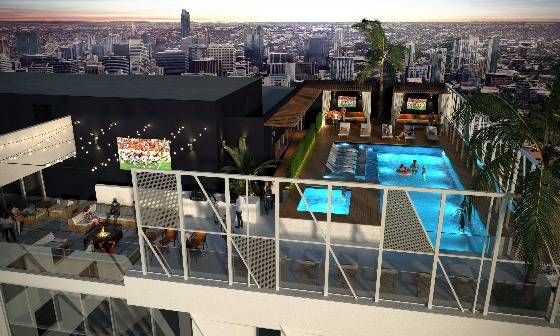 Villas on Rio pool in the evening