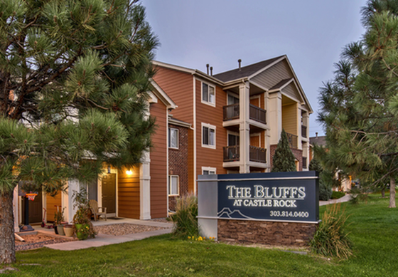 Monument Sign and Exterior Building | Apartments For Rent Castle Rock Colorado | The Bluffs at Castle Rock Apartments