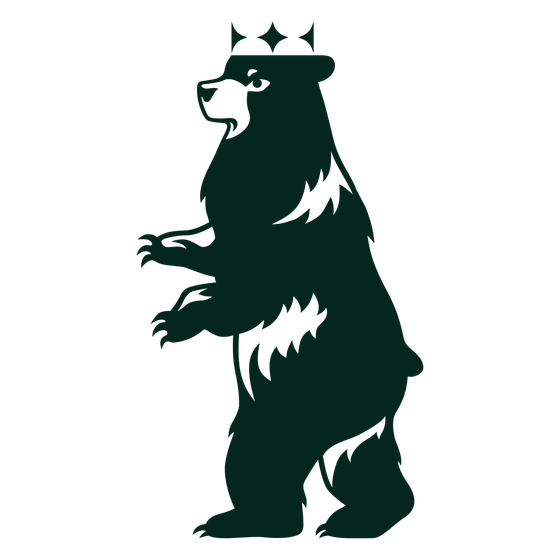 Oberon bear mascot standing upright with three stars above head
