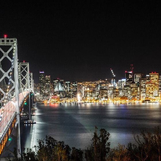 San Francisco Skyline at night looking across the bay.