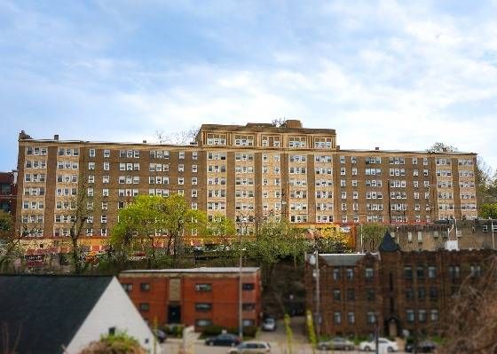 Morrowfield building on Murray Avenue. Nine floors high overlooking the Squirrel Hill Tunnels.