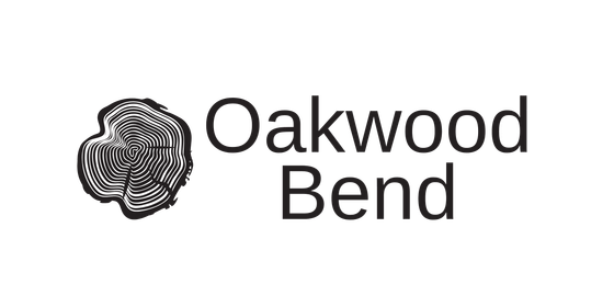 Modern and elegant Oakwood Bend logo with a tree ring design symbolizing growth and stability.