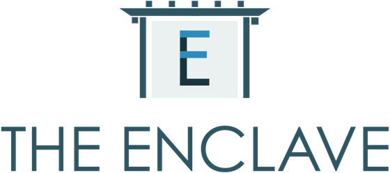 Stylish logo of The Enclave featuring a modern design with a prominent letter 'E'.