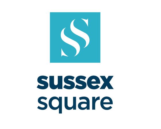 Modern Sussex Square logo featuring a sleek design with the letter 'S' in blue and white, symbolizing elegance and sophistication.
