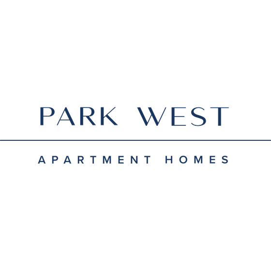 Elegant Park West Apartment Homes logo in sophisticated blue on a sleek black background.