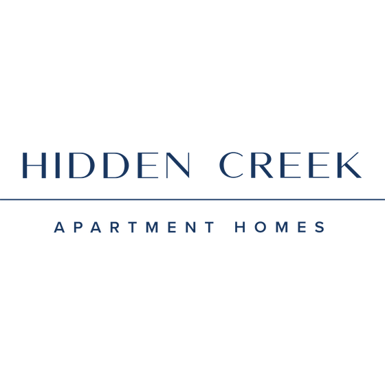 Elegant Hidden Creek Apartment Homes logo in navy blue text on a sleek black background.