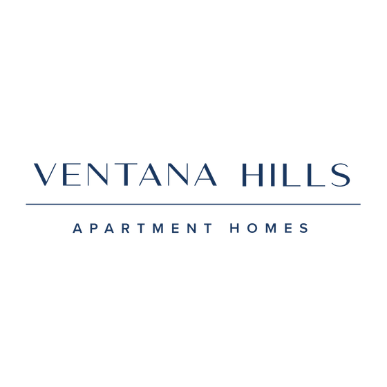 Elegant logo design for Ventana Hills Apartment Homes, featuring sleek typography on a black background.
