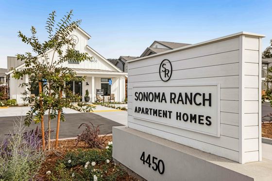 Sonoma Ranch Monument sign and entrance to leasing office in the background