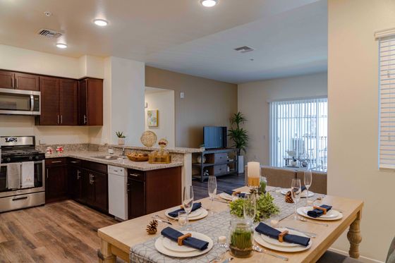 dining area kitchen and licing room at turtle creek apartments