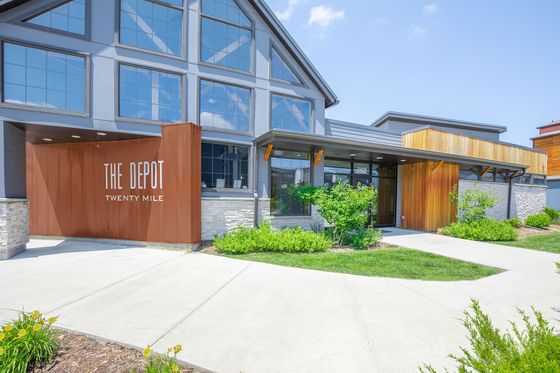 The Depot at Twenty Mile Modern and Stylish Leasing Office Entrance