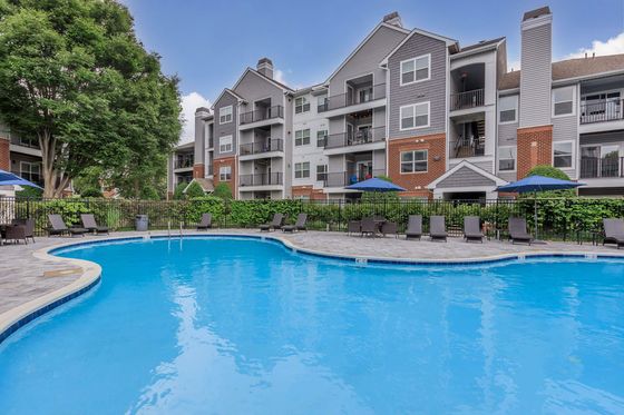 The Jefferson at Fair Oaks Swimming Pool and Brick and Gray Modern Building Exterior