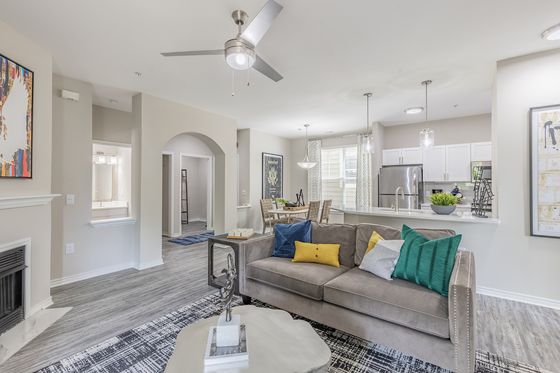 The Greens at Tryon Apartment Interior Living Room Dining Room Kitchen