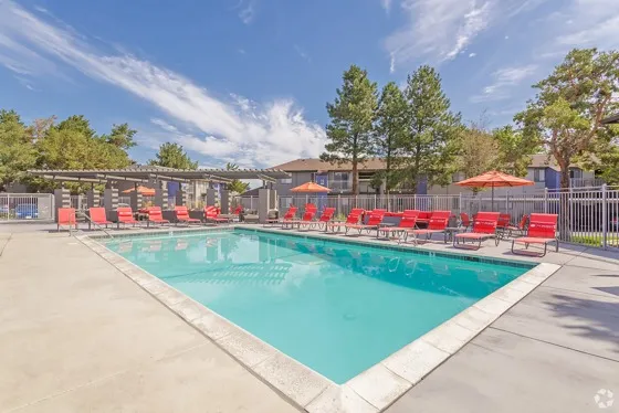 The Phoenix Reno cabana-style resort pool with lounge chairs in Reno NV