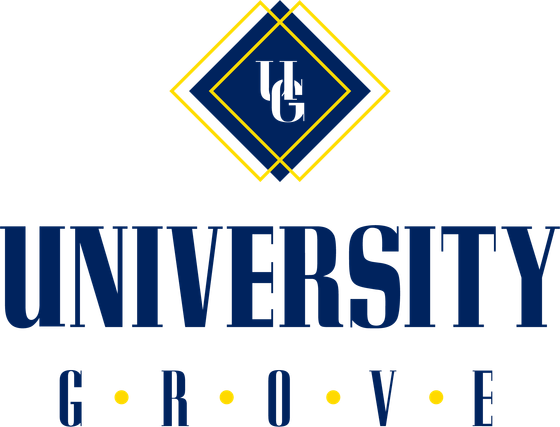 Sophisticated University Grove logo with elegant geometric design and bold typography.