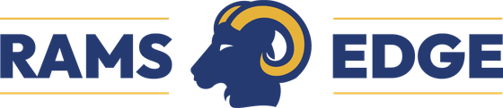 Rams Edge logo featuring a stylized ram head with bold blue and gold accents, conveying strength and elegance.