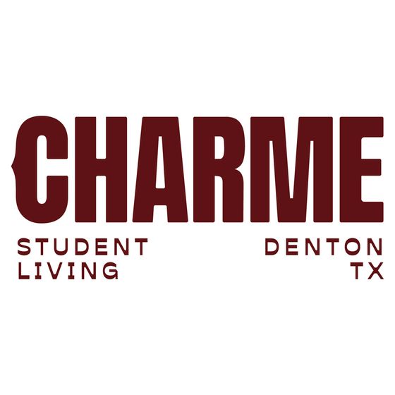 Modern logo for Charme Student Living in Denton, TX, featuring bold typography and a sleek design.
