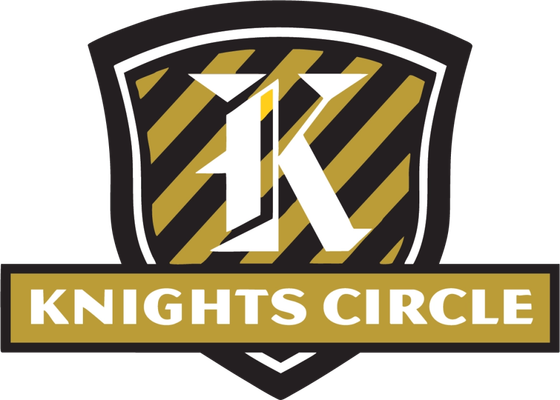 Knights Circle logo featuring a bold letter 'K' on a modern shield with gold and black stripes.