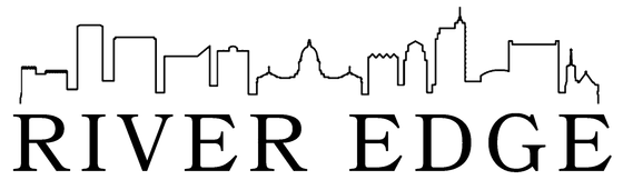 Sleek River Edge logo featuring a city skyline silhouette in black on a white background.
