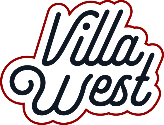 Chic Villa West logo featuring elegant script with a bold, red outline.