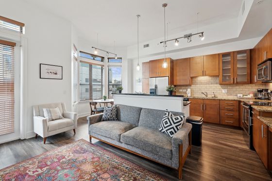 Furnished living room and kitchen