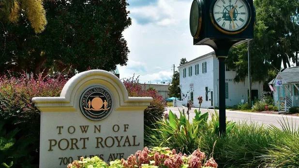 port royal postcard sign on building exterior