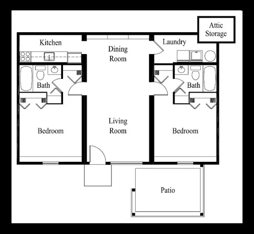 2 bed 2 bath 990sqf