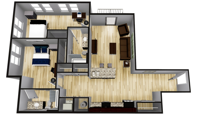 E2: 2 Bed 2 Bath