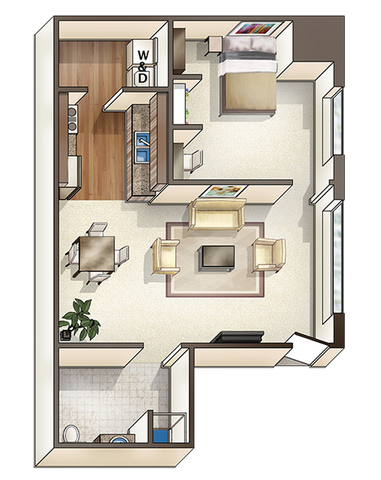 A: 1 Bed 1 Bath