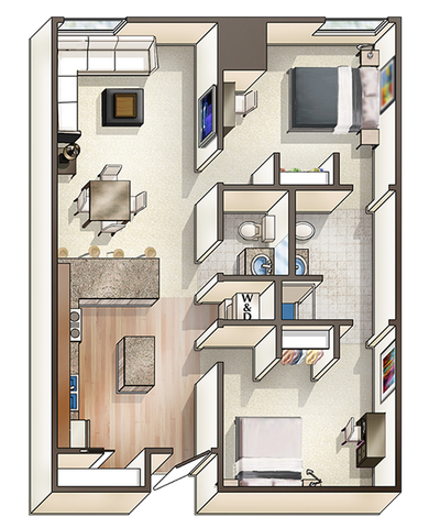 B: 2 Bed 2 Bath
