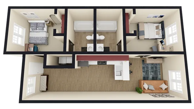 D: 2 Bed 2 Bath