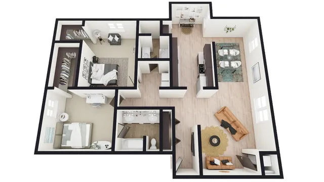 D: 2 Bed 2 Bath