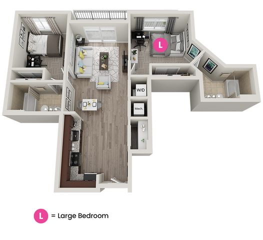 B: 2 Bed 2 Bath