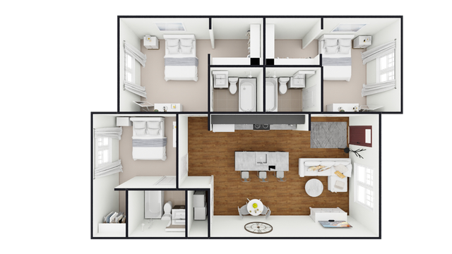A: 3 Bed 3 Bath