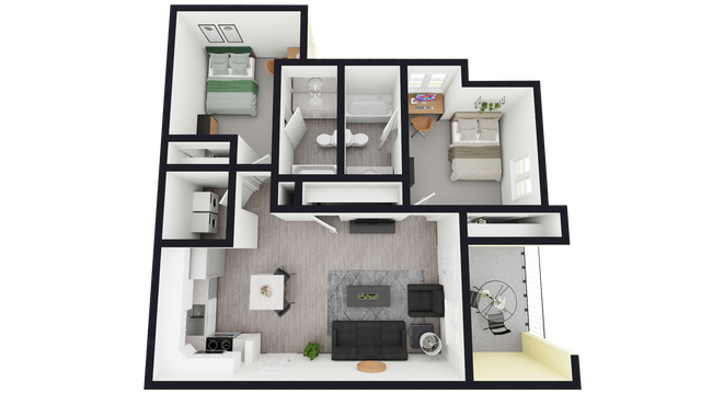 B: 2 Bed 2 Bath