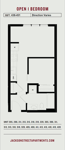 Jackson Street - B.1 Apts 205, 206, 211, 213, 215, 218, 219, 220, 305, 306, 311, 313, 315, 318, 319, 320, 405, 406, 411, 413, 415, 418, 419, 420 - Floorplan