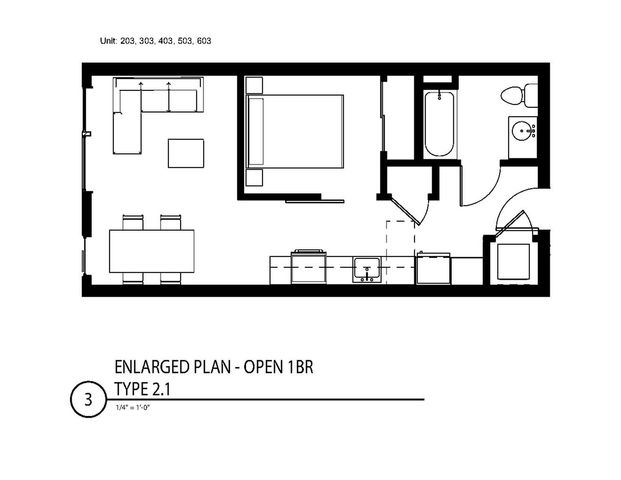 Kirin - Open One Bedroom - Stack 03 - Floorplan