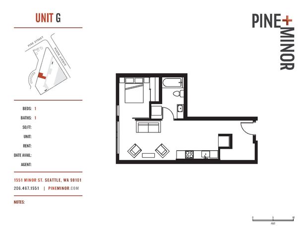 Pine Minor G-A3 one bedroom one bath floorplan