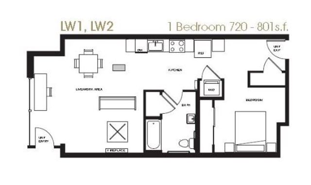 Aperture Live/Work 1 Bed Floorplan