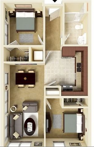 Aperture 2 Bed 1 Bath Floorplan