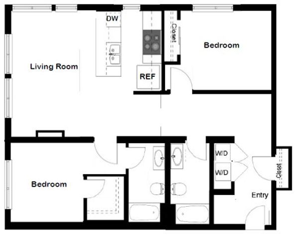 Aperture 2 Bed 2 Bath Floorplan