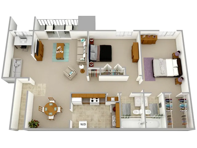 2 BR 2 BA - The Roxbury - 1,109 sq. ft.