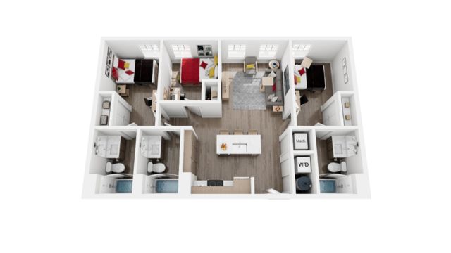 Three Bedroom, Three Bathroom Floorplan
