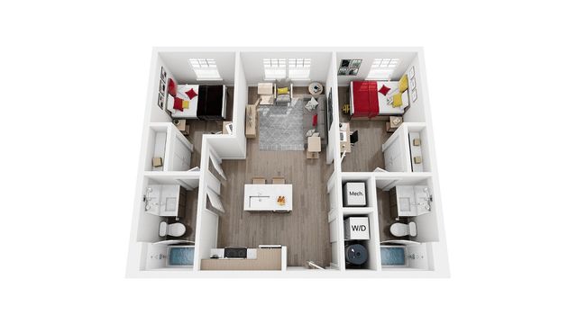 Two Bedrooms, Two Bathrooms Floorplan