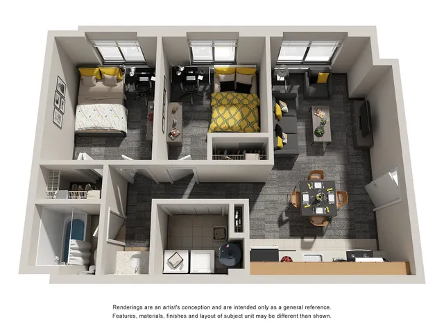 2 Bedroom 1 Bathroom Floorplan