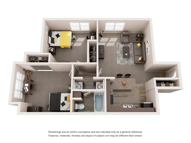 2 Bedroom 1 Bathroom Floorplan